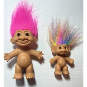 Russ Vintage Trolls 5 Inch Pink 3 Inch Rainbow Hair Brown Eyes Collectible